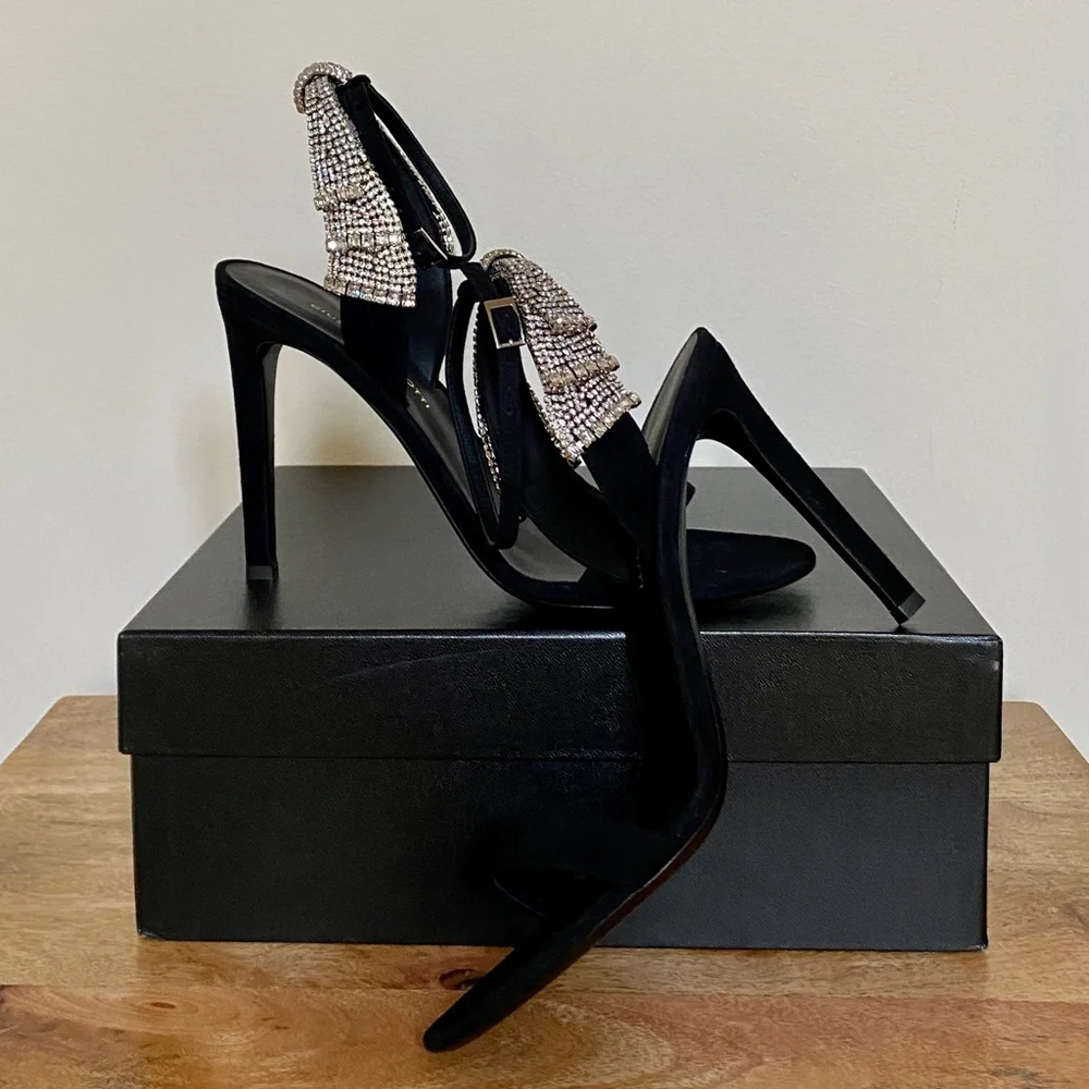 Giuseppe Zanotti Jamila Black Suede Crystal Bow Embellished Stiletto Sa…